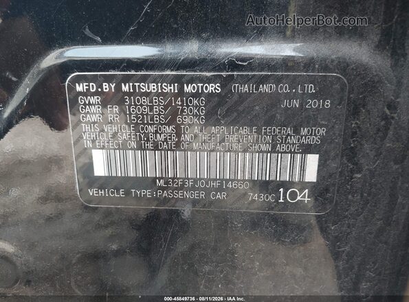 ML32F3FJ0JHF14660 2018 MITSUBISHI MIRAGE G4 Black Вид підкапотного простору