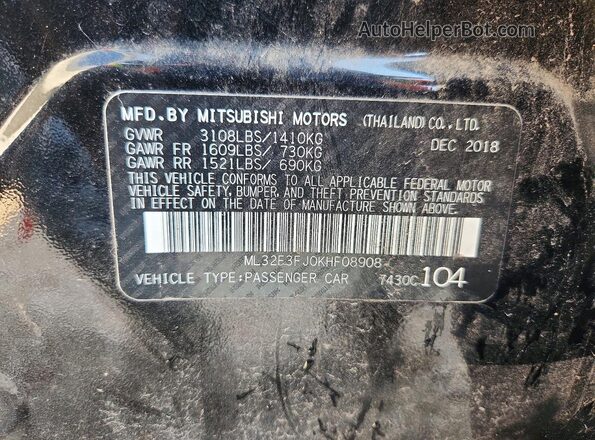 ML32F3FJ0KHF08908 2019 MITSUBISHI MIRAGE Black Вид підкапотного простору