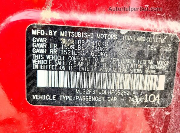 ML32F3FJ0LHF05282 2020 MITSUBISHI MIRAGE Red Widok komory silnika