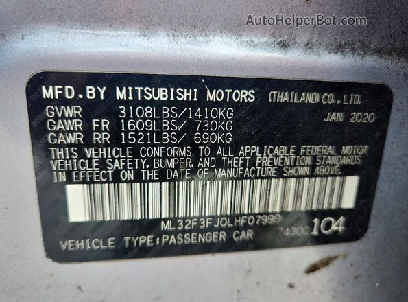 ML32F3FJ0LHF07999 2020 MITSUBISHI MIRAGE Silver ძრავის განყოფილების ხედი