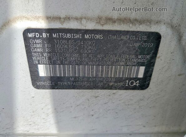 ML32F3FJ1KHF12093 2019 MITSUBISHI MIRAGE White Vista del compartimento del motor