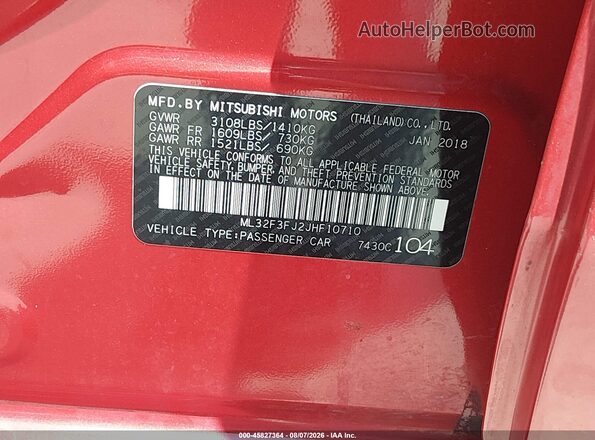 ML32F3FJ2JHF10710 2018 MITSUBISHI MIRAGE G4 Red ძრავის განყოფილების ხედი