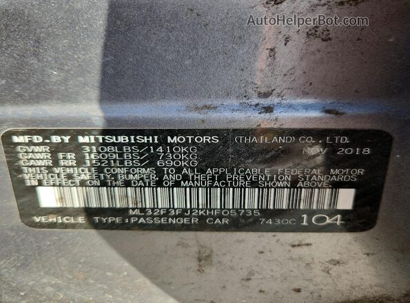 ML32F3FJ2KHF05735 2019 MITSUBISHI MIRAGE Charcoal Вид підкапотного простору