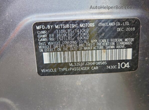 ML32F3FJ2KHF08585 2019 MITSUBISHI MIRAGE Gray Вид підкапотного простору