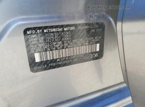 ML32F3FJ2KHF10742 2019 MITSUBISHI MIRAGE Silver Вид наклейки з VIN-кодом