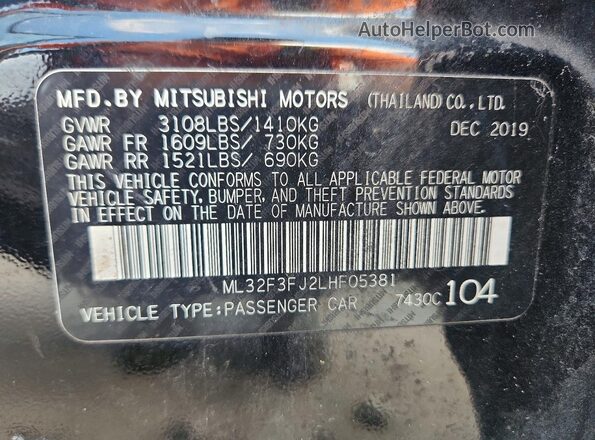 ML32F3FJ2LHF05381 2020 MITSUBISHI MIRAGE Black 