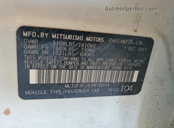 ML32F3FJ3JHF09324 2018 MITSUBISHI MIRAGE White Engine compartment view