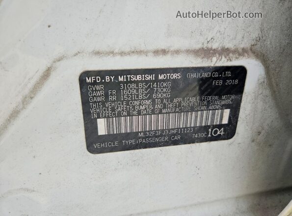 ML32F3FJ3JHF11123 2018 MITSUBISHI MIRAGE Белый Вид подкапотного пространства