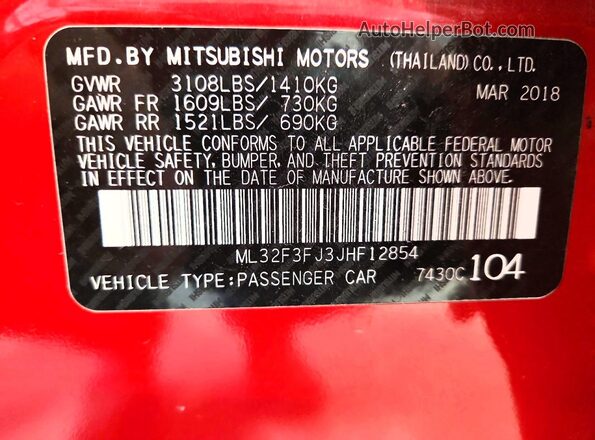 ML32F3FJ3JHF12854 2018 MITSUBISHI MIRAGE Red Вид підкапотного простору