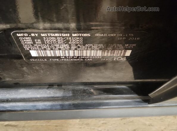 ML32F3FJ3KHF01032 2019 MITSUBISHI MIRAGE Black Engine compartment view