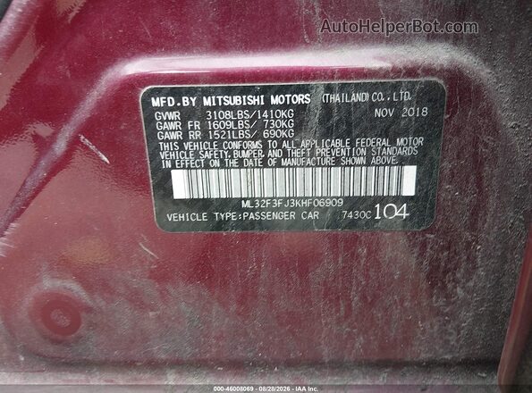 ML32F3FJ3KHF06909 2019 MITSUBISHI MIRAGE G4 Burgundy Շարժիչի բաժամունքի տեսք