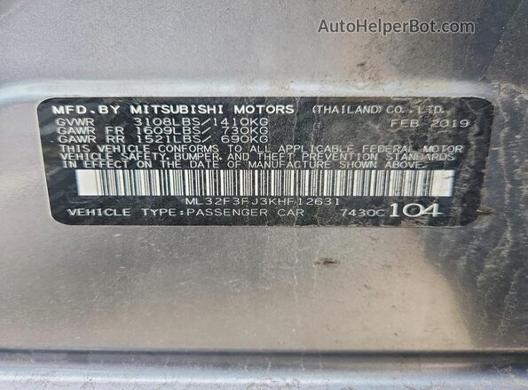 ML32F3FJ3KHF12631 2019 MITSUBISHI MIRAGE Silver ძრავის განყოფილების ხედი