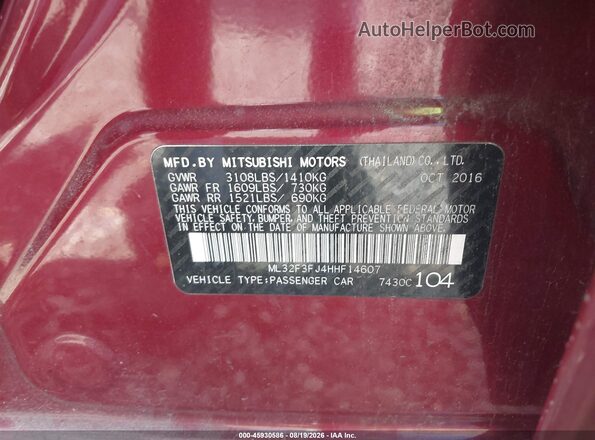 ML32F3FJ4HHF14607 2017 MITSUBISHI MIRAGE G4 Maroon ძრავის განყოფილების ხედი