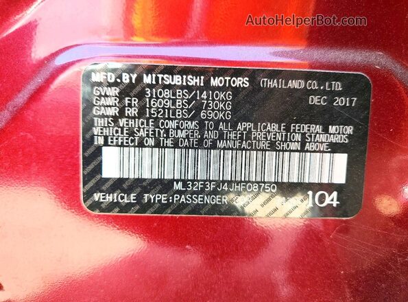 ML32F3FJ4JHF08750 2018 MITSUBISHI MIRAGE Purple Вид підкапотного простору