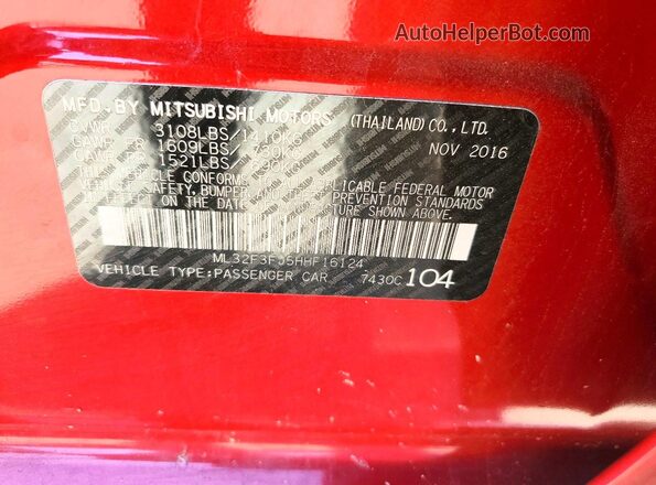 ML32F3FJ5HHF16124 2017 MITSUBISHI MIRAGE Red Vista del compartimento del motor