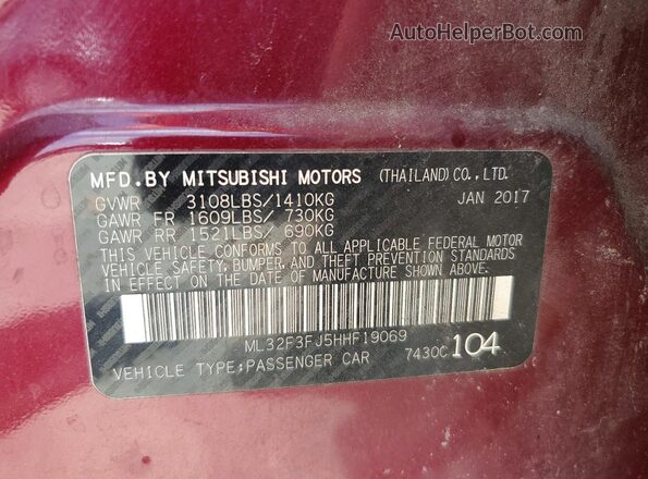 ML32F3FJ5HHF19069 2017 MITSUBISHI MIRAGE Purple Engine compartment view