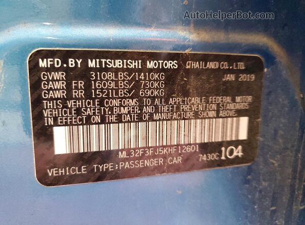 ML32F3FJ5KHF12601 2019 MITSUBISHI MIRAGE Teal ძრავის განყოფილების ხედი