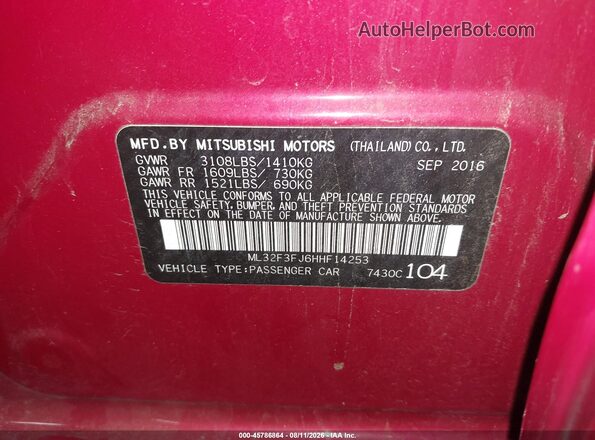 ML32F3FJ6HHF14253 2017 MITSUBISHI MIRAGE G4 Red Engine compartment view