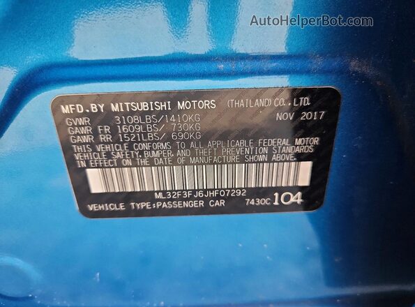 ML32F3FJ6JHF07292 2018 MITSUBISHI MIRAGE Blue ძრავის განყოფილების ხედი