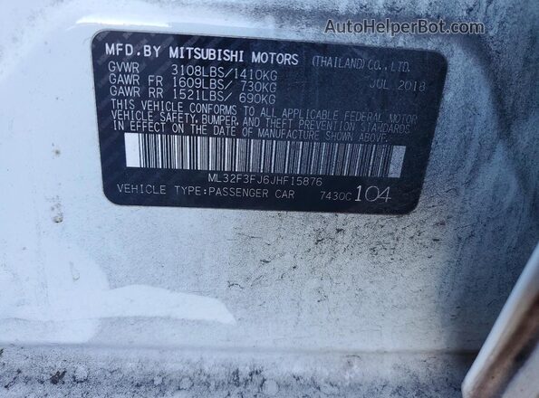 ML32F3FJ6JHF15876 2018 MITSUBISHI MIRAGE White ძრავის განყოფილების ხედი