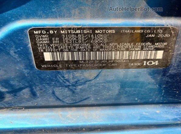 ML32F3FJ6LHF08848 2020 MITSUBISHI MIRAGE Blue Вид підкапотного простору