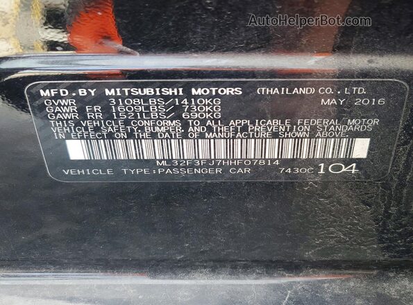 ML32F3FJ7HHF07814 2017 MITSUBISHI MIRAGE Black Շարժիչի բաժամունքի տեսք