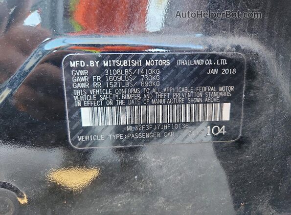 ML32F3FJ7JHF10136 2018 MITSUBISHI MIRAGE Black ძრავის განყოფილების ხედი