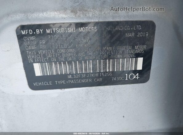 ML32F3FJ7KHF15256 2019 MITSUBISHI MIRAGE G4 Silver Engine compartment view