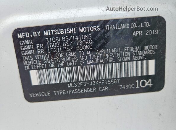 ML32F3FJ8KHF15587 2019 MITSUBISHI MIRAGE White Vista del compartimento del motor