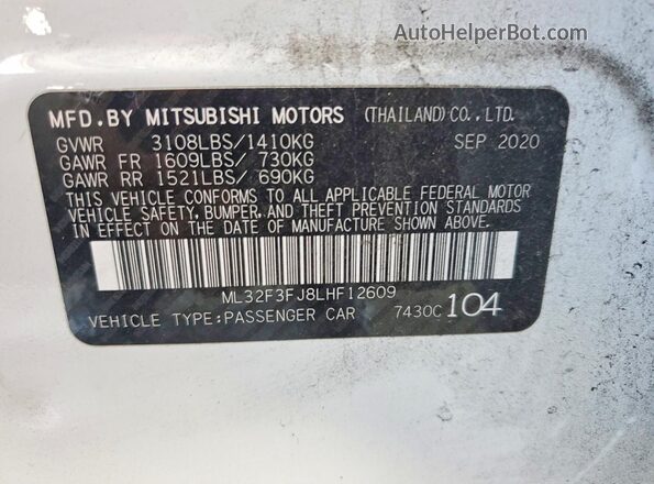 ML32F3FJ8LHF12609 2020 MITSUBISHI MIRAGE White Widok komory silnika