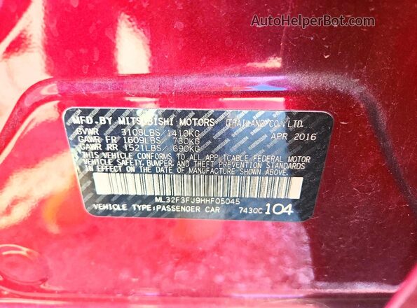 ML32F3FJ9HHF05045 2017 MITSUBISHI MIRAGE Burgundy Engine compartment view