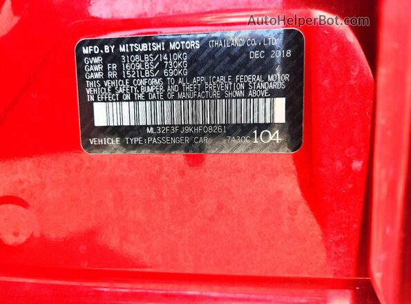 ML32F3FJ9KHF08261 2019 MITSUBISHI MIRAGE Red Engine compartment view
