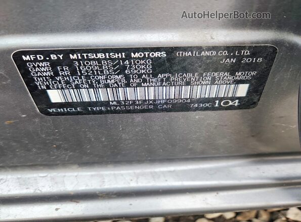 ML32F3FJXJHF09904 2018 MITSUBISHI MIRAGE Gray Շարժիչի բաժամունքի տեսք