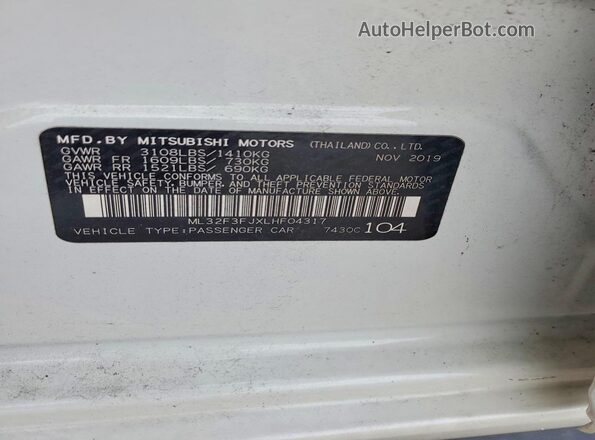 ML32F3FJXLHF04317 2020 MITSUBISHI MIRAGE White VIN sticker view