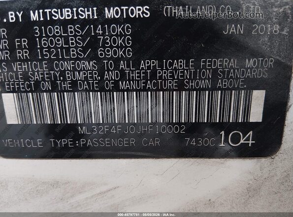 ML32F4FJ0JHF10002 2018 MITSUBISHI MIRAGE G4 White Engine compartment view