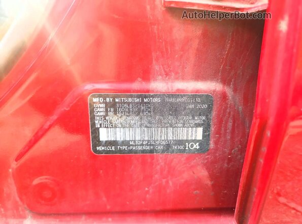 ML32F4FJ5LHF06577 2020 MITSUBISHI MIRAGE Red VIN კოდის სტიკერის ხედი