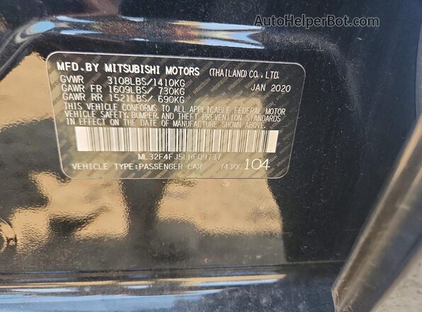 ML32F4FJ5LHF09737 2020 MITSUBISHI MIRAGE Black Widok komory silnika