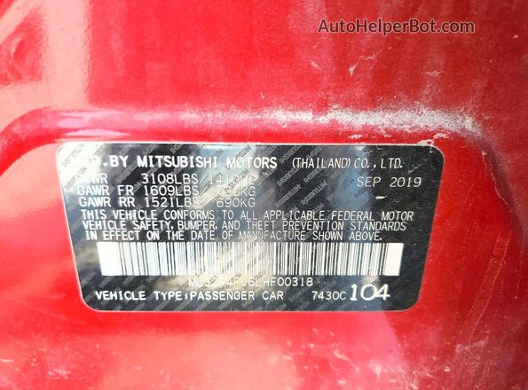 ML32F4FJ6LHF00318 2020 MITSUBISHI MIRAGE Red Vista del compartimento del motor