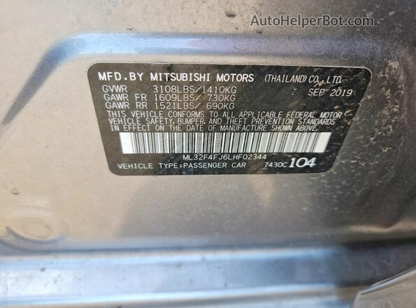 ML32F4FJ6LHF02344 2020 MITSUBISHI MIRAGE Gray Вид підкапотного простору