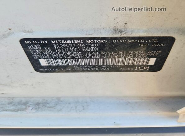 ML32F4FJ6LHF13151 2020 MITSUBISHI MIRAGE White Շարժիչի բաժամունքի տեսք