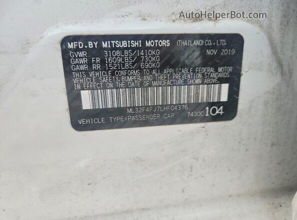 ML32F4FJ7LHF04376 2020 MITSUBISHI MIRAGE White ძრავის განყოფილების ხედი