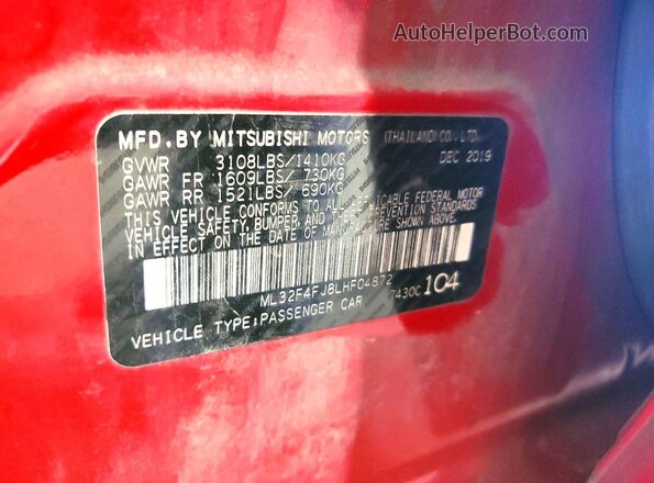 ML32F4FJ8LHF04872 2020 MITSUBISHI MIRAGE Red Engine compartment view