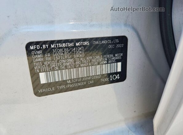 ML32FUFJ0PHF03902 2023 MITSUBISHI MIRAGE White Вид підкапотного простору