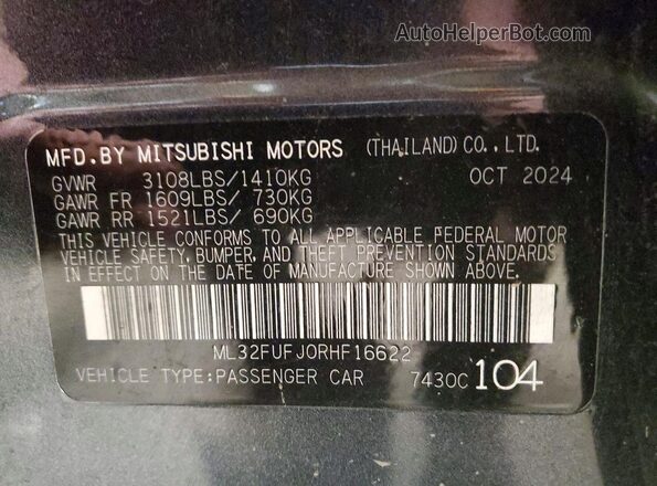 ML32FUFJ0RHF16622 2024 MITSUBISHI MIRAGE Charcoal ძრავის განყოფილების ხედი