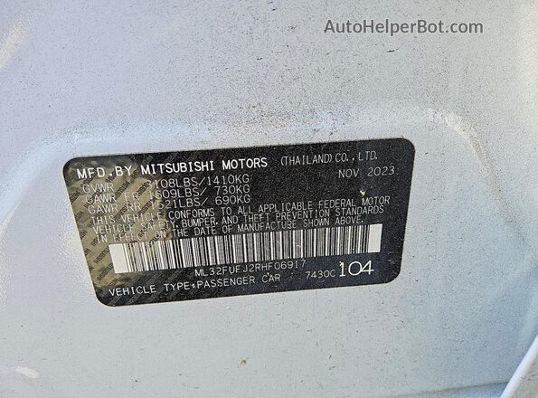 ML32FUFJ2RHF06917 2024 MITSUBISHI MIRAGE Белый Вид подкапотного пространства