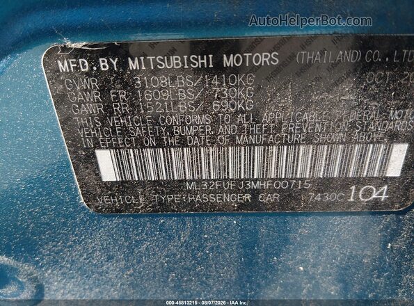 ML32FUFJ3MHF00715 2021 MITSUBISHI MIRAGE G4 Синий Вид подкапотного пространства