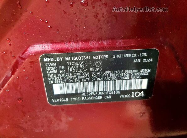 ML32FUFJ6RHF08136 2024 MITSUBISHI MIRAGE Purple Вид наклейки з VIN-кодом