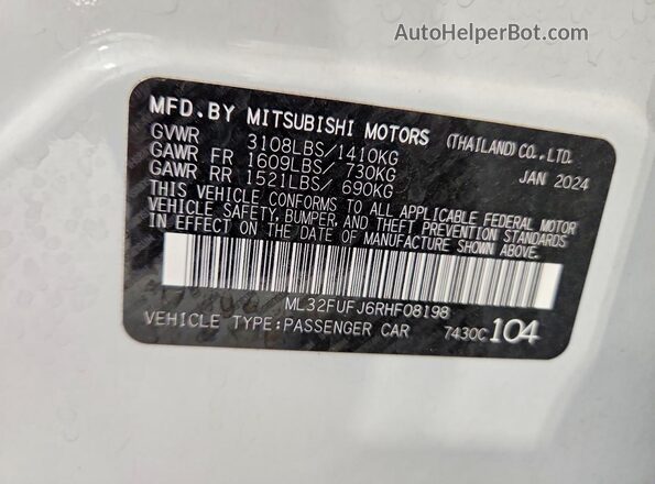 ML32FUFJ6RHF08198 2024 MITSUBISHI MIRAGE White Engine compartment view