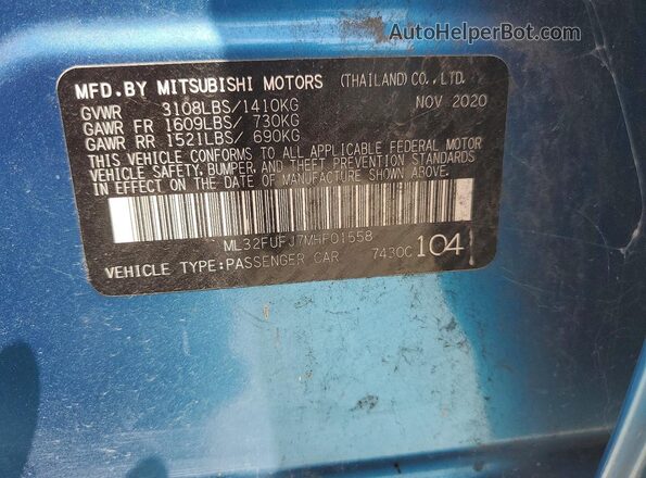 ML32FUFJ7MHF01558 2021 MITSUBISHI MIRAGE Two Tone Вид наклейки з VIN-кодом