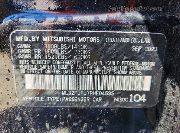 ML32FUFJ7RHF04595 2024 MITSUBISHI MIRAGE Черный Вид подкапотного пространства